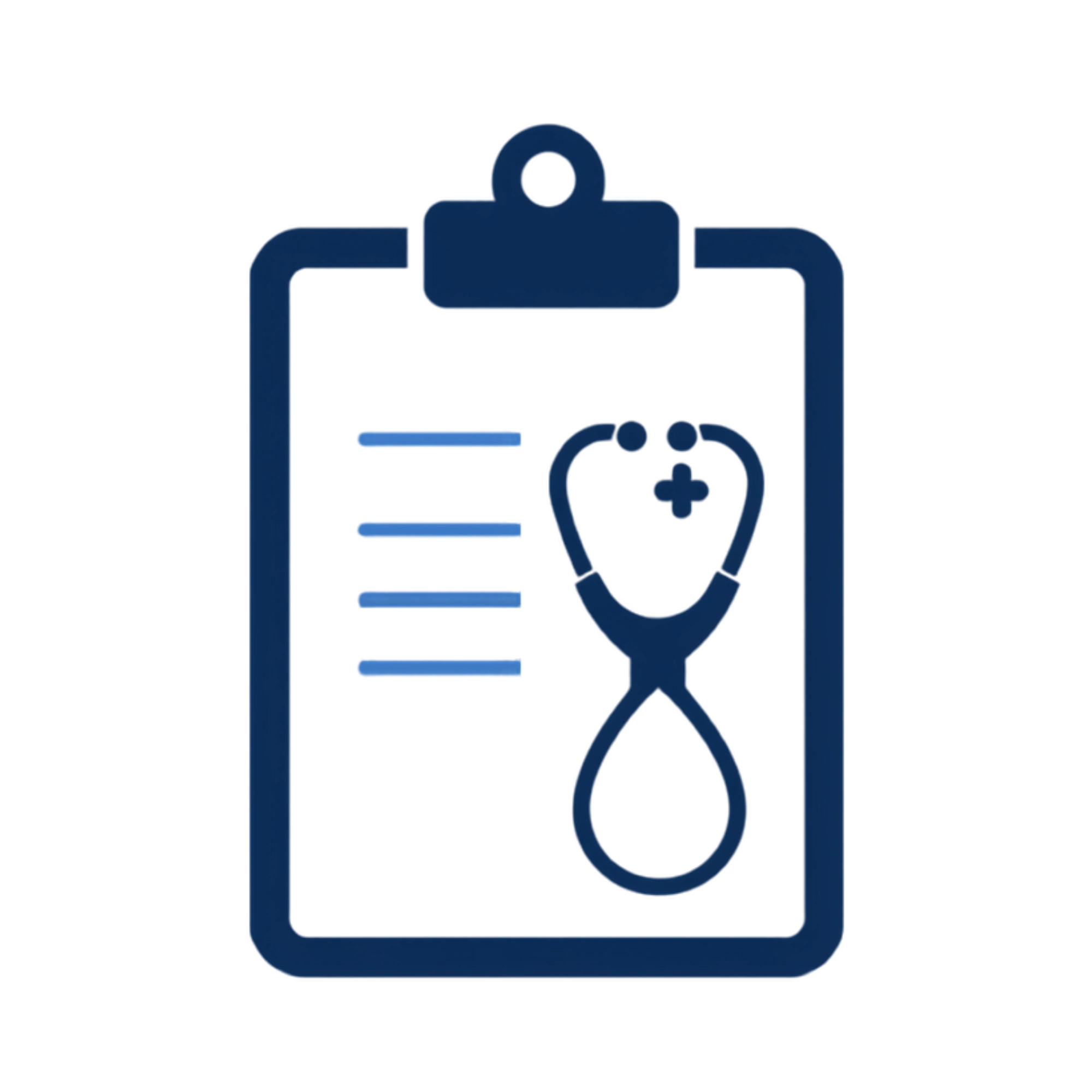 Icon of a medical clipboard and stethoscope representing medical-surgical unit care