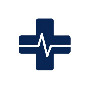 Icon of a medical cross with a pulse line representing emergency department services