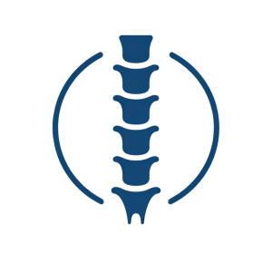 Minimalist spine and joint icon representing clinical orthopedic care.