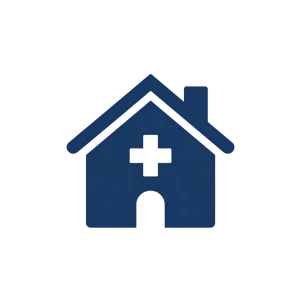 Icon of a house with a clinical cross representing home healthcare services